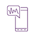 Magenta illustration outline of a smartphone with a speech bubble coming out of it, with a wiggly line in the speech bubble